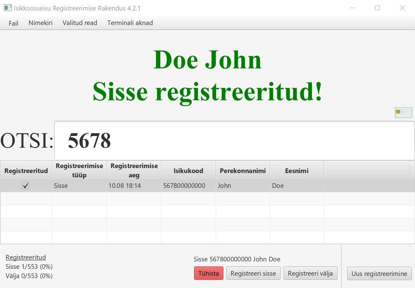 Personnel Registration Application smartcard registration successful